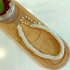 Braided Faux Pearl Choker Necklace